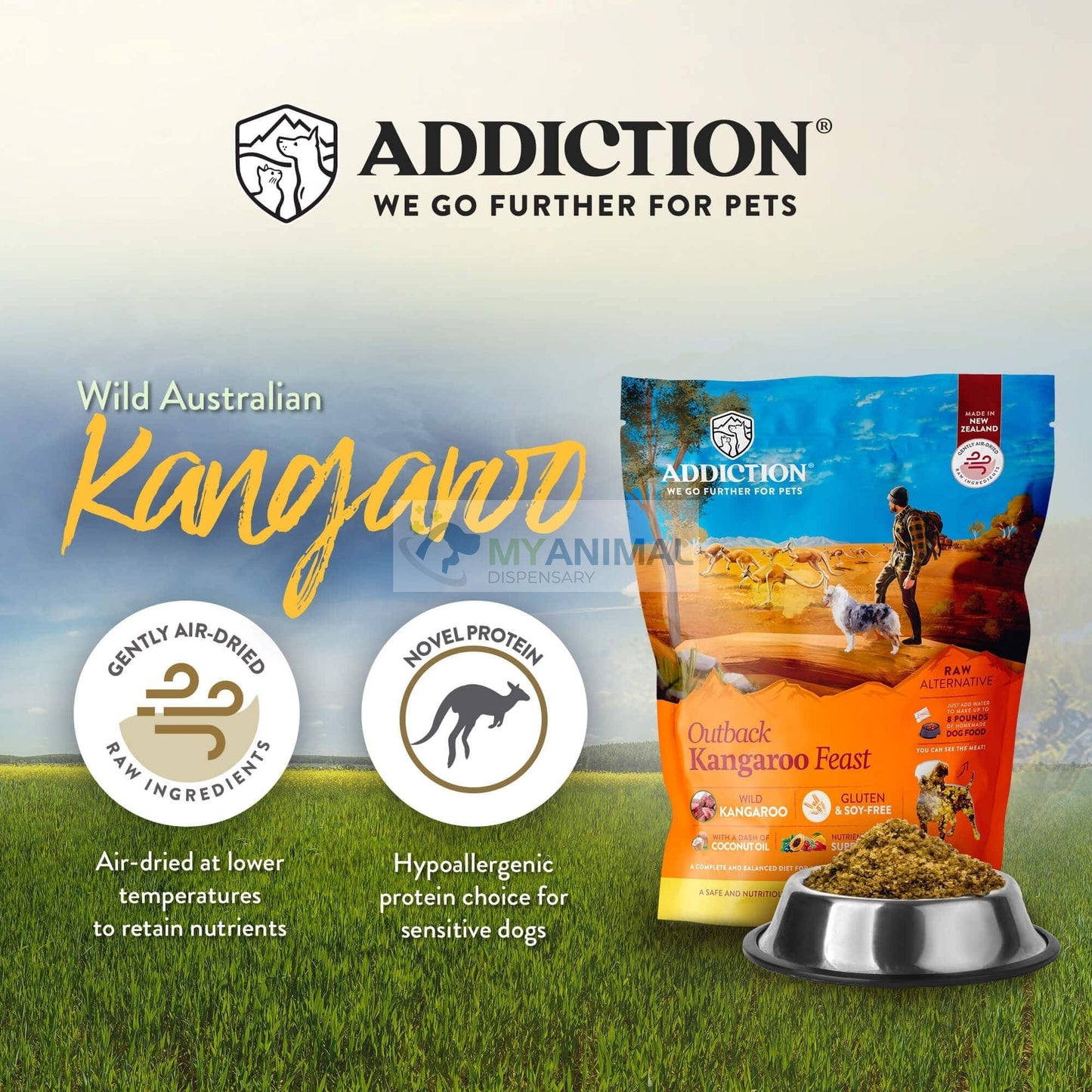 Addiction Outback Kangaroo Feast Grain Free Raw Dehydrated Dog Food (2lbs)