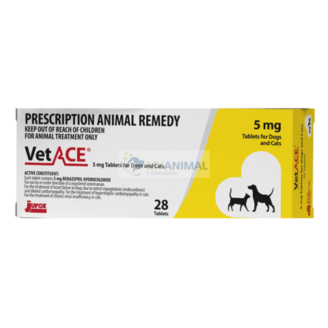 Jurox Vetace Cardiovascular Treatment for Dogs Cat Tablets 5mg