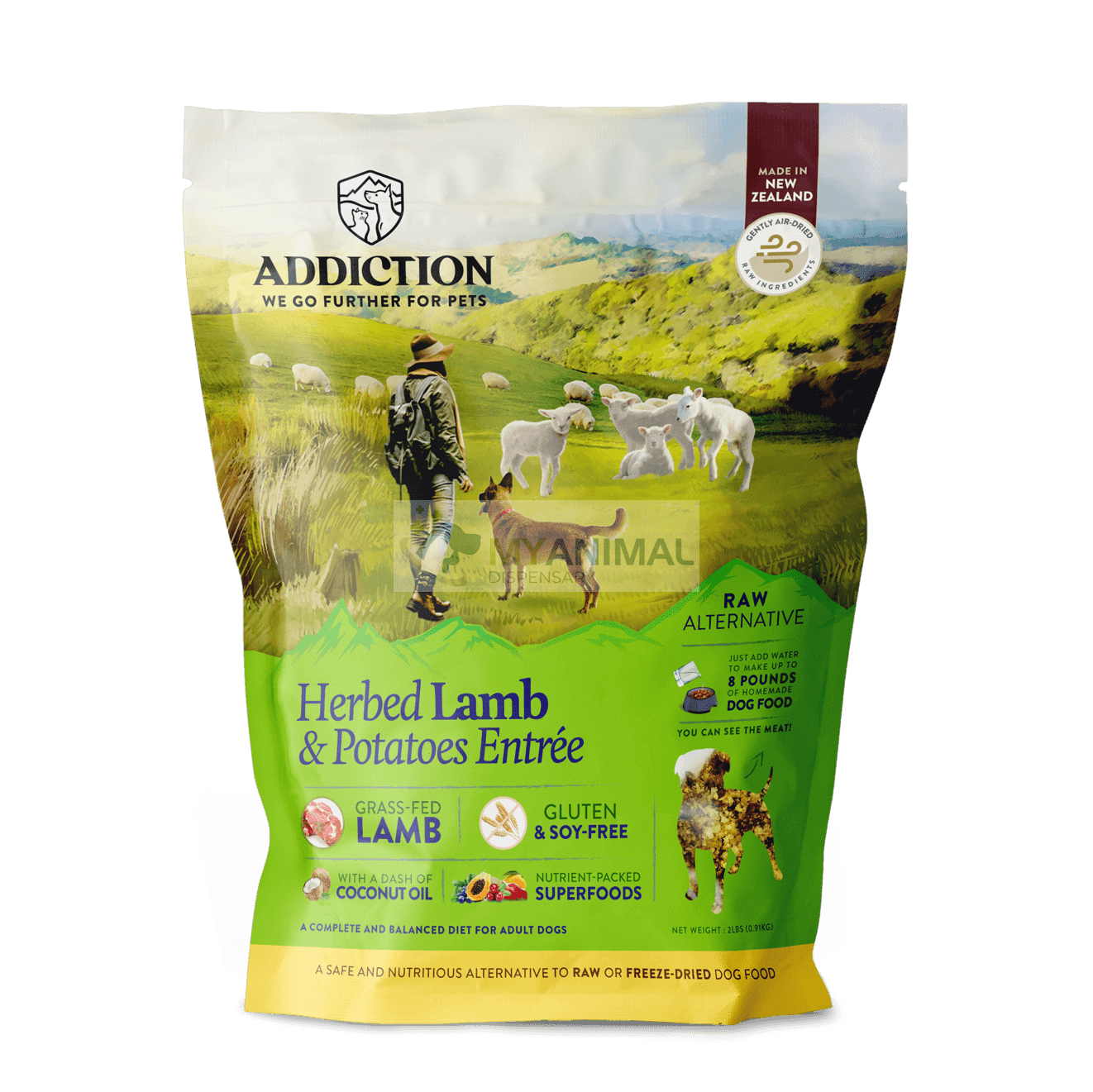 Addiction Herbed Lamb and Potatoes Entrée Grain-Free Raw Dehydrated Food for Dogs (2lbs)