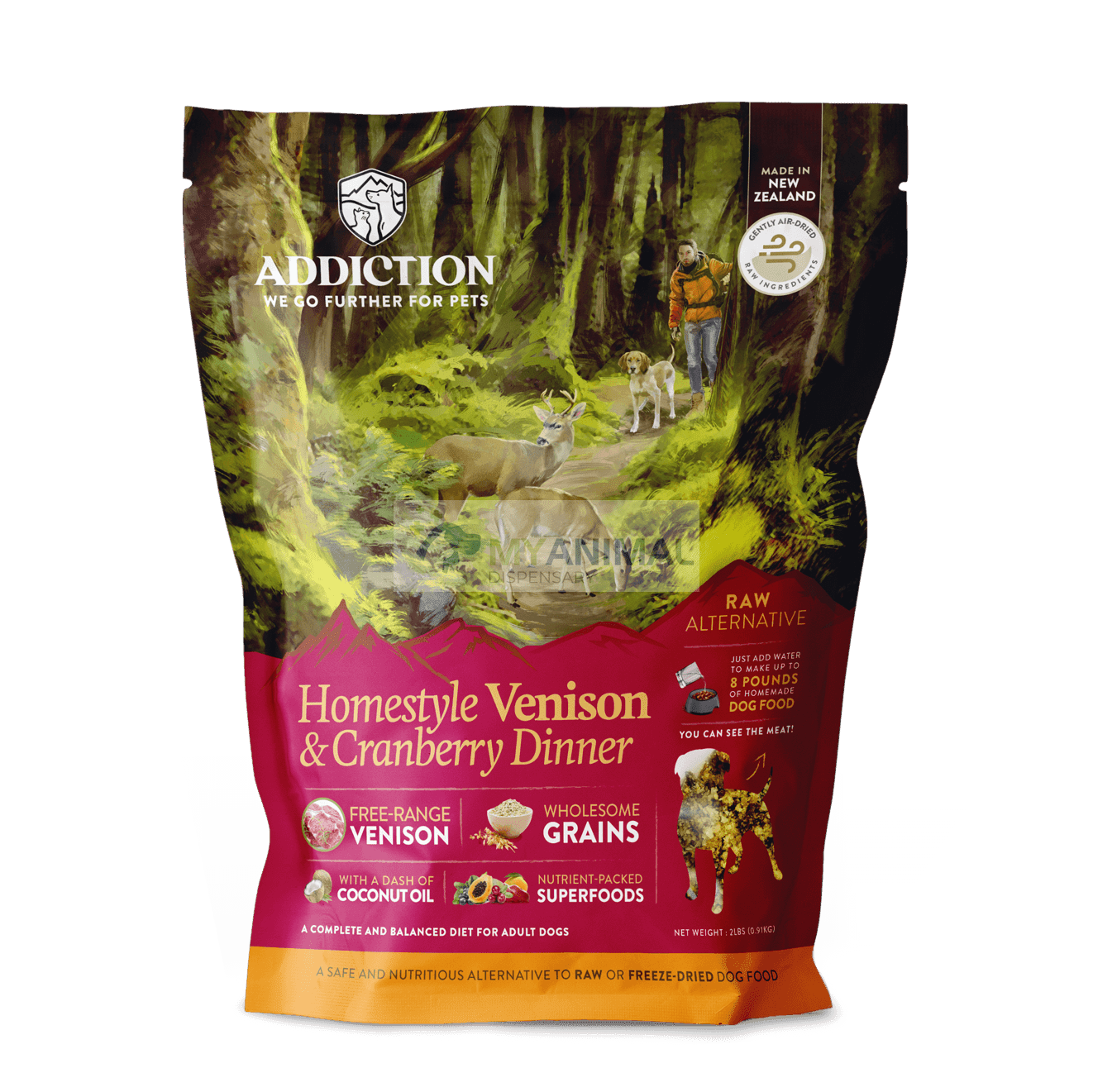 Addiction Homestyle Venison & Cranberry Dinner Raw Dehydrated Food for Dogs (2lbs)